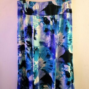 Cato Blue and Black Floral A-Line Skirt